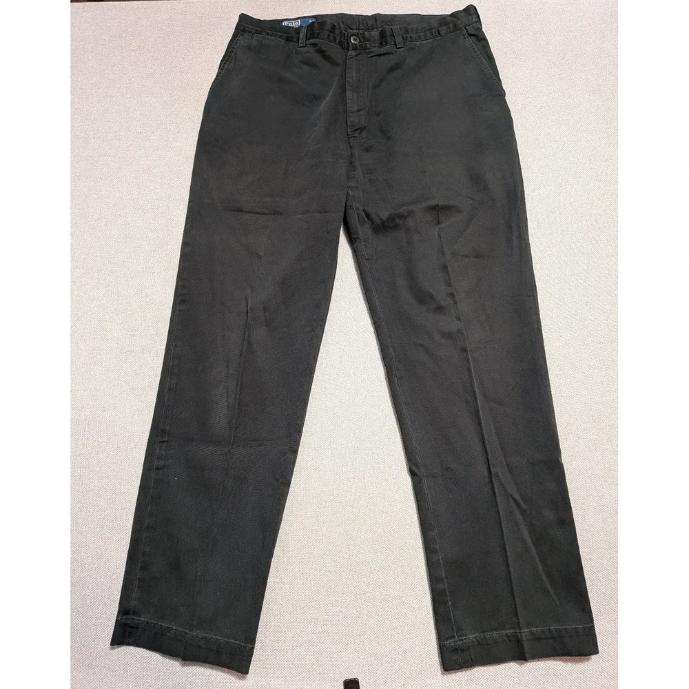 Polo Ralph Lauren Chino Mens Pants Black 36x32 VTG Breathable Belt Loops Pockets